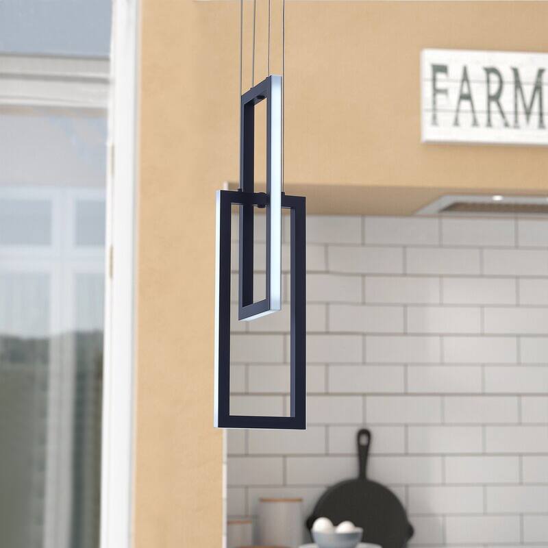Modern 2-Light Geometric Linear Rectangle LED Pendant