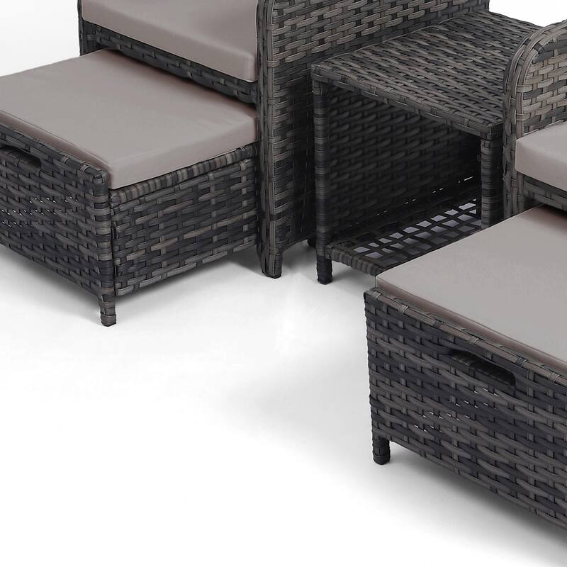 Patio 5 Pieces Rattan Cushioned Conversation Set With Ottoman Coffee Table