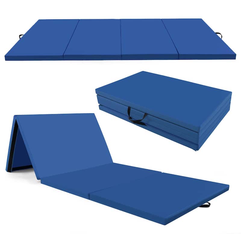 4-Panel Folding Exercise Mat with Carrying Handles for Gym Yoga - Navy