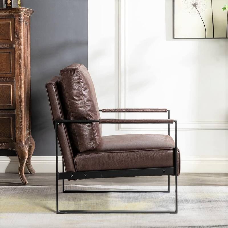 Hosam 25.4" PU/Microfiber Upholstery Metal Arms Chair