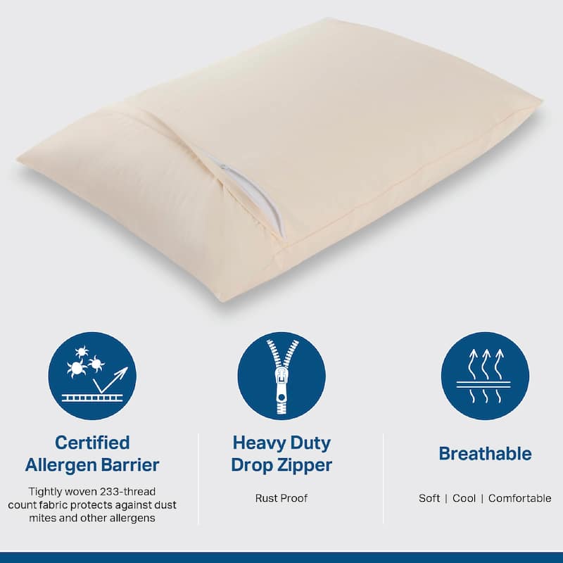 Organic Cotton Zippered Pillow Protector, Blocks Dust Mites, Pollen ...