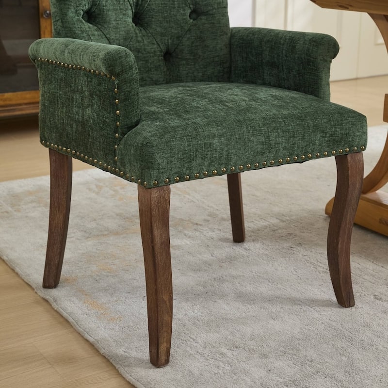 Upholstered Chenille Fabric Accent Dining Chair with Curved Solid Wood Legs