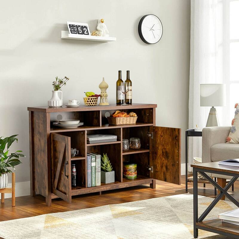 Gymax Buffet Storage Cabinet Farmhouse Sideboard w/9-Bottle Wine Rack