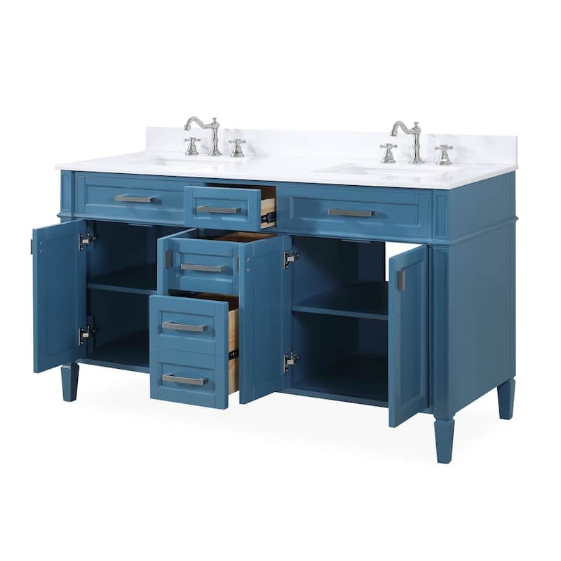60" Tennant Brand Durand Modern Teal Blue Double Sink Bathroom Vanity