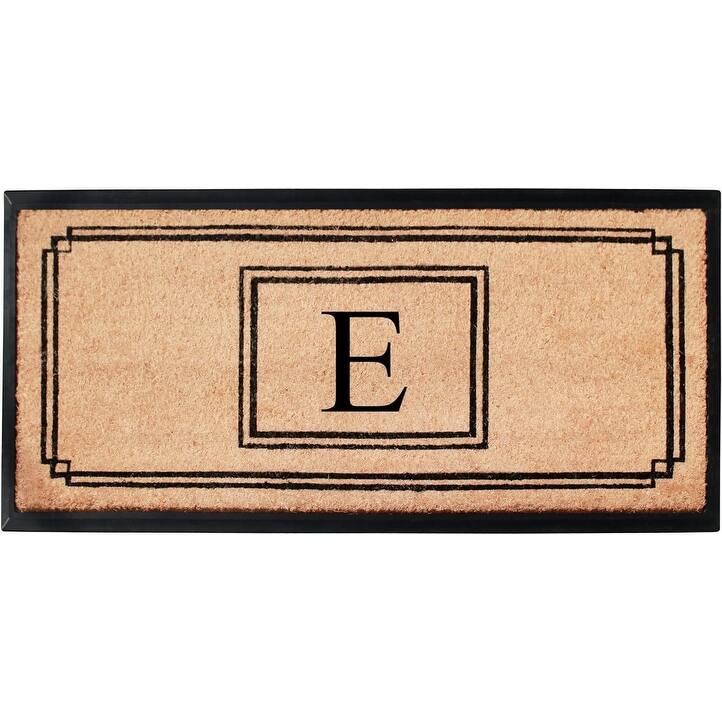 A1HC Natural Coir and Rubber Monogrammed Front Porch Entry Doormat 24"X48" Black/Beige - E