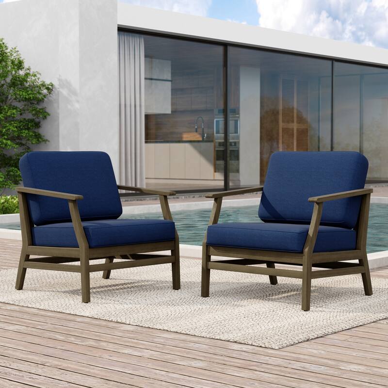 2 Set Patio Teak Wood Outdoor Chair with Cushions