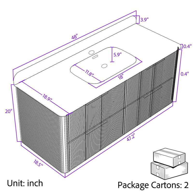 Modland 48" Wall-Mounted Bathroom Vanity with Acrylic Top Integrated Sink & Overflow