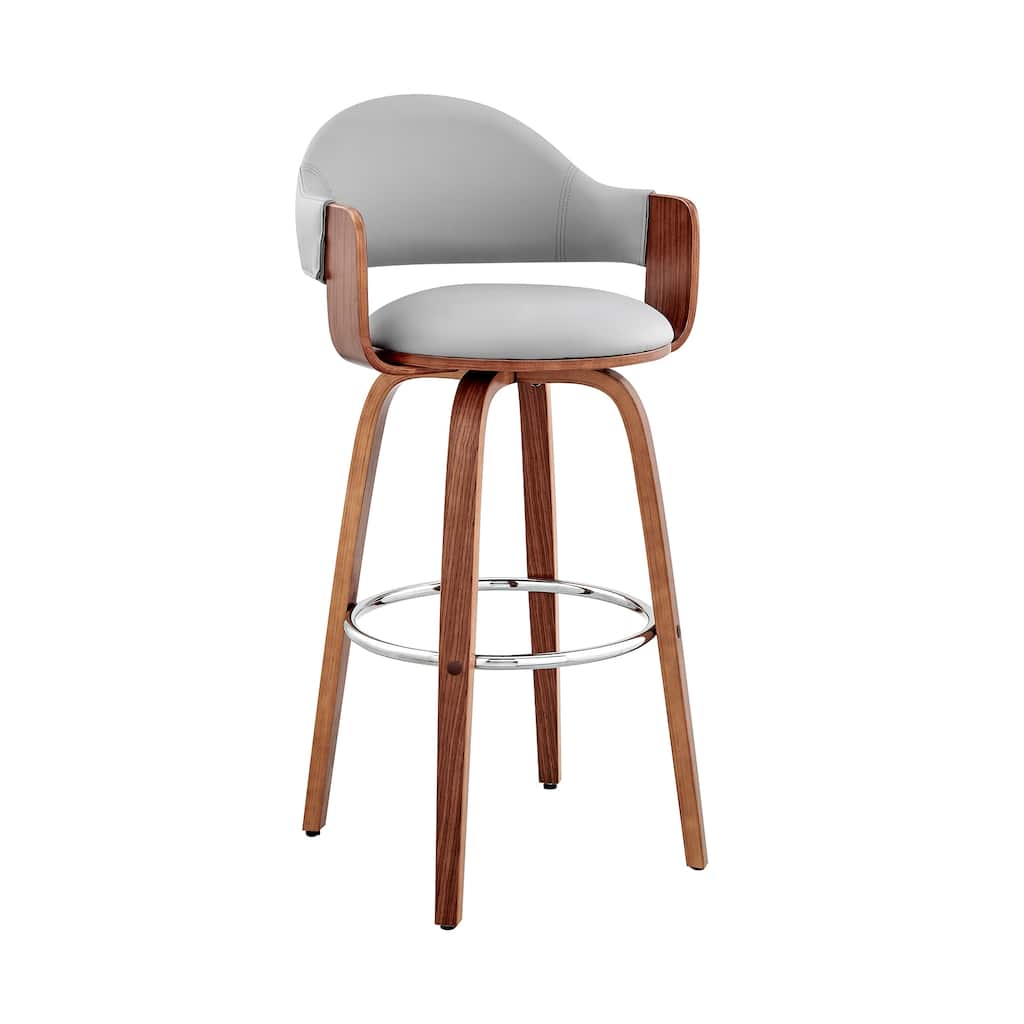 26 Inch Leatherette Barstool with Curved Back, Gray and Brown