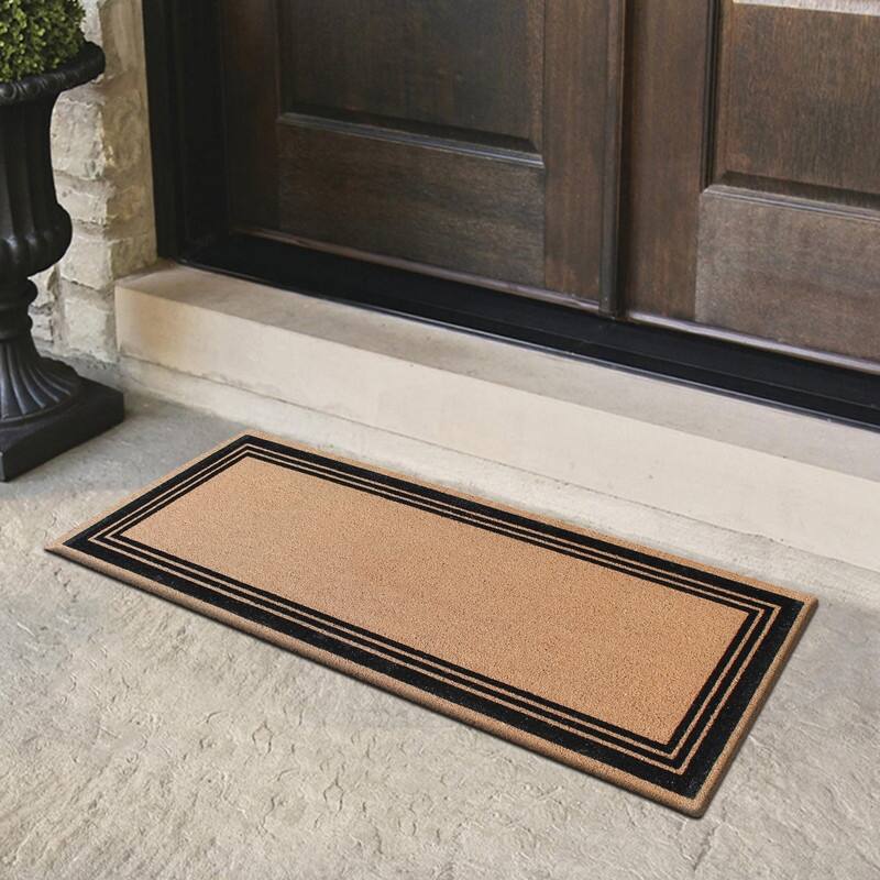 A1HC Natural Coir Flock Door Mat for Front Door, Anti-Shed Treated Doormat