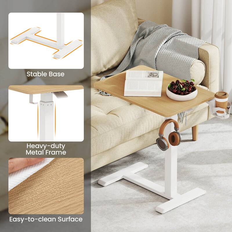 Costway C Shaped Side Table Height Adjustable Overbed Bedside Table - See Details