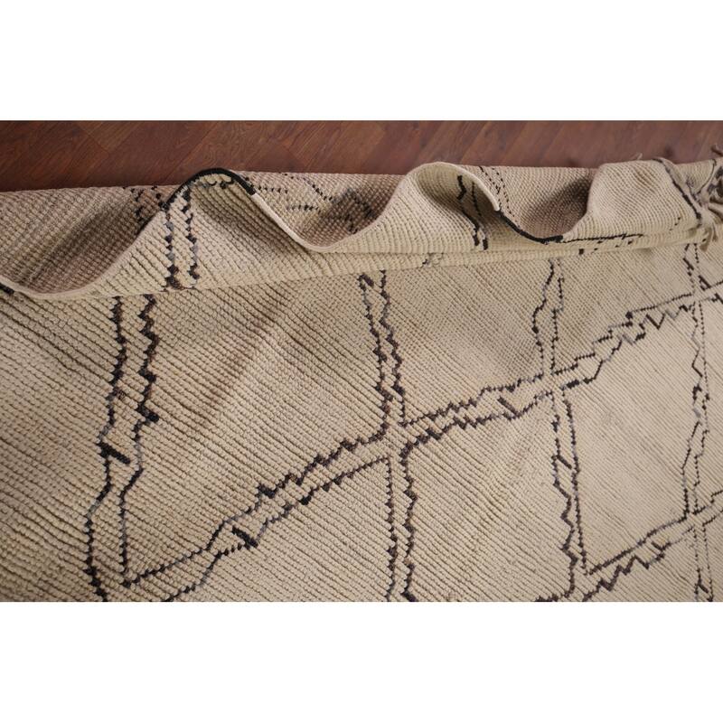 All-Over Trellis Ivory Moroccan Area Rug Handmade Wool Carpet - 7'11"x 11'0"