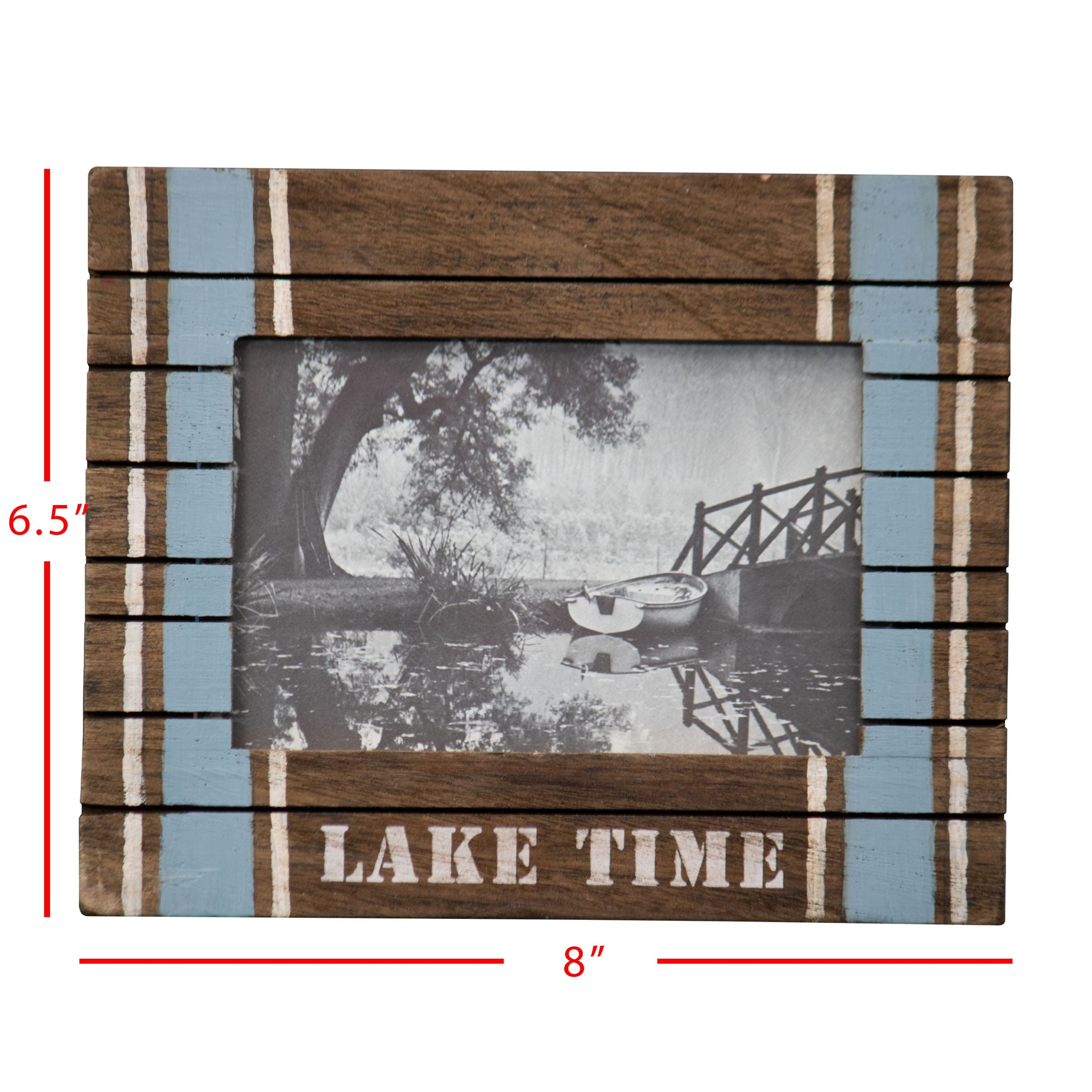 Foreside Home & Garden Blue Stripe 4x6 inch Lake Time Wood Decorative Picture Frame