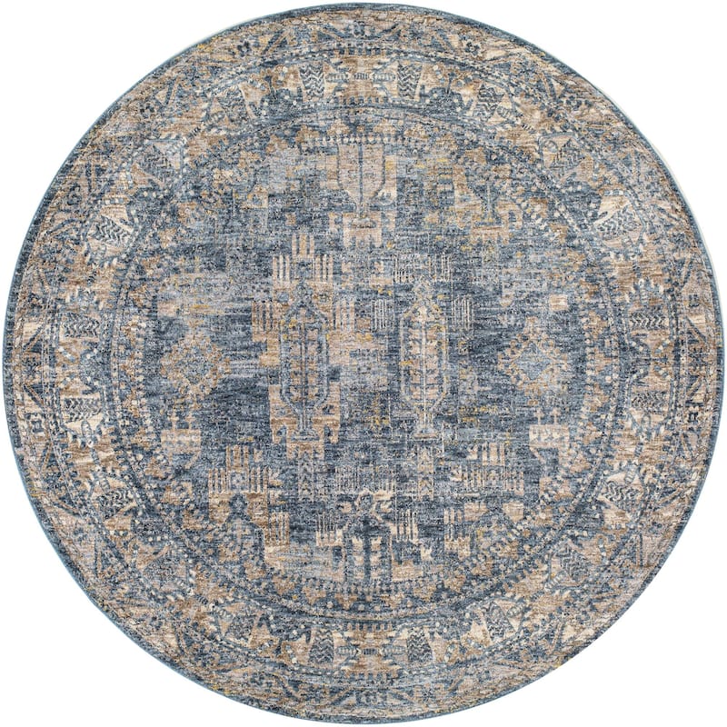 Livabliss Mirabel Traditional Area Rug - 6'7" x 6'7" Round - Navy