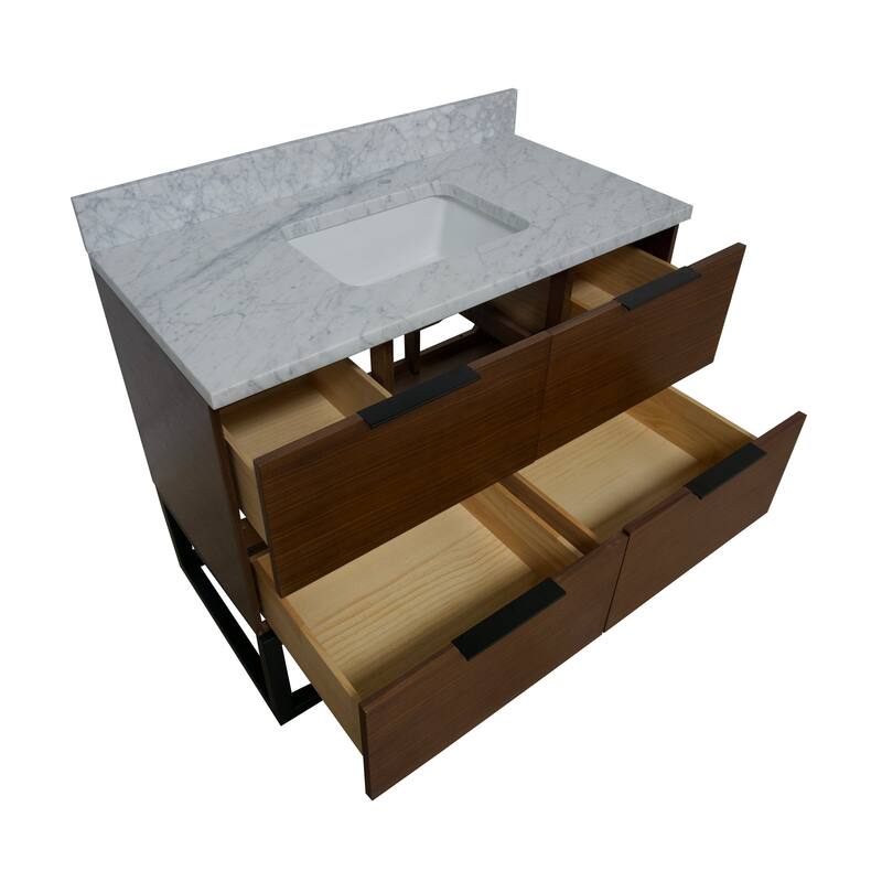 KitchenBathCollection Mia 42" Bathroom Vanity with Carrara Marble Top