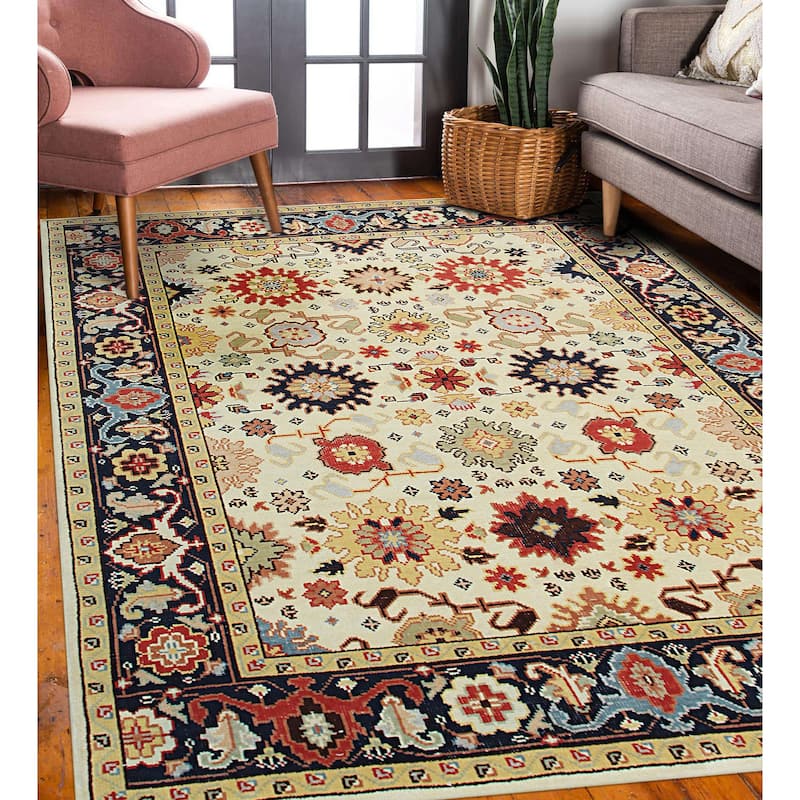 Home Decor EORC Hand-Knotted Wool Oriental Rug Elegant Ivory Area Rug for Living Room, Bedroom, Office, & Home Décor Timeless