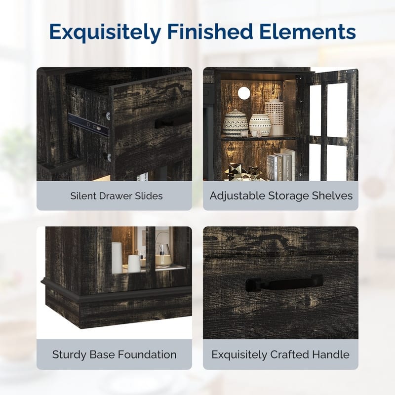 Farmhouse 58'' TV Stand For Tvs Up To 70'' With Electric Fireplace and Adjustable Shelves with Glass Door