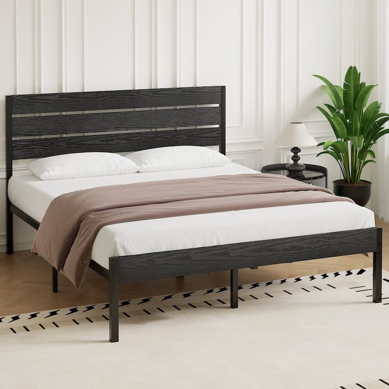 VECELO Industrial Wood Bed Frame with Headboard, Twin Size Beds/Full Size Beds/Queen Size Beds