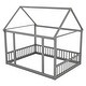 preview thumbnail 25 of 25, Full Size Floor Kids Bed with House Roof Frame and Guardrails, White