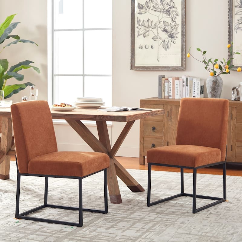 Mid Century Modern Dining Chair with Black Metal Legs - Set of 2 - Orange-unstriped