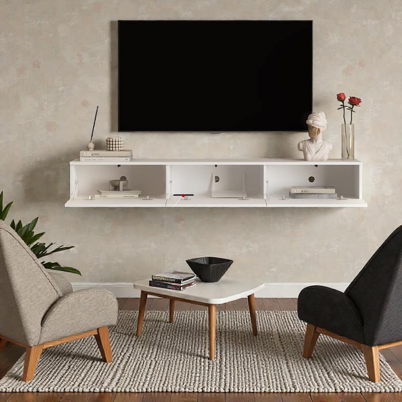 67" Floating TV Stand Wall Mounted with 16 Color LED Lights, Modern TV Cabinet for 55-65 Inch TVs, 100 lb Capacity