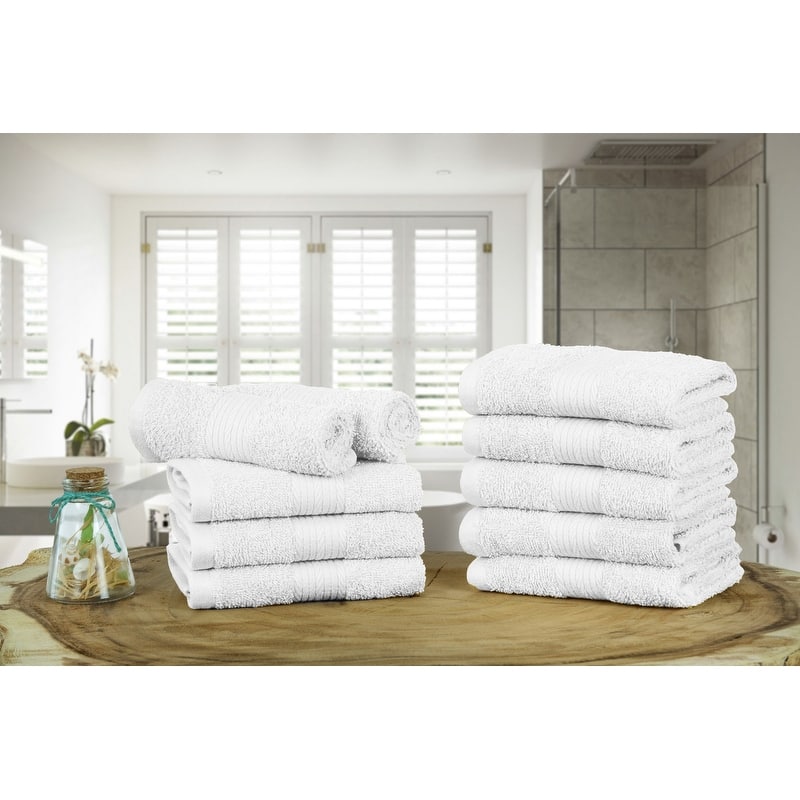 Luxurious Cotton 600GSM Soft Wash Cloths 12X12 Inch by Ample Decor - 10 Pcs - White