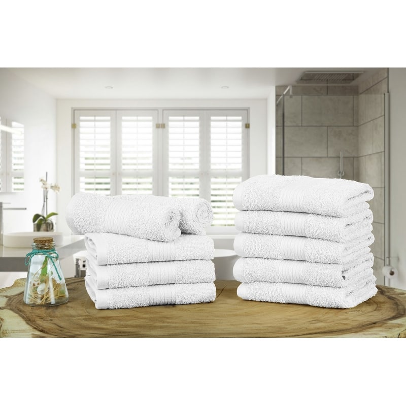 Luxurious Cotton 600GSM Soft Wash Cloths 12X12 Inch by Ample Decor - 10 Pcs - White