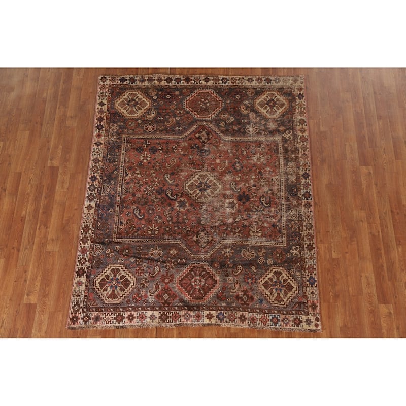 Pre-1900 Antique Qashqai Persian Rug Hand-knotted Wool Carpet - 5'2"x 6'5"