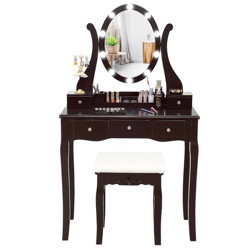 Gymax Vanity Table Set w/10 Light Bulbs and Touch Switch Makeup