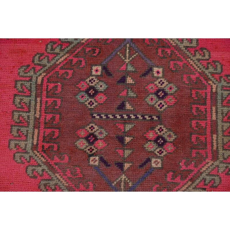 Pink Ardebil Persian Vintage Area Rug Hand-Knotted Wool Carpet - 3'11" x 7'7"
