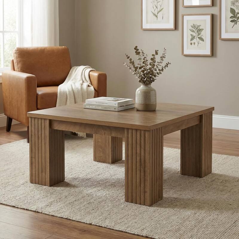 39-Inch Square Coffee Table, Farmhouse Wooden Coffee Table, Large Center Table for Living Room
