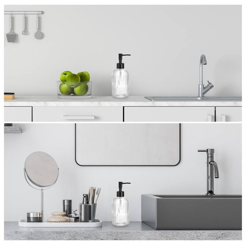 Soap Dispensers Set - 2 Pack 13.5Oz Glass Dish Hand Soap Dispenser with Black Pump for Kitchen Bathroom