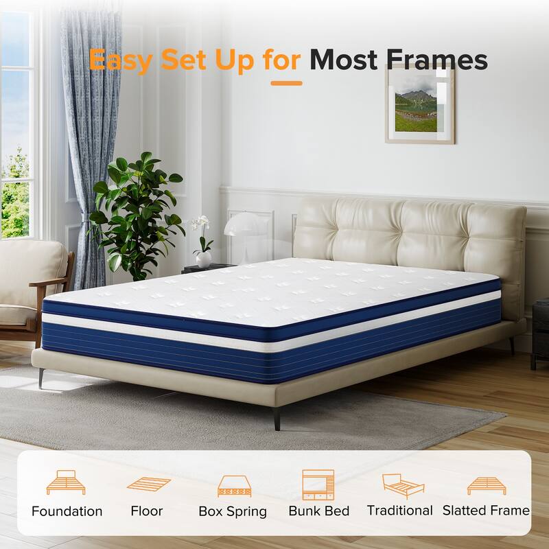 SweDrea 10in. Plush Pillow Top Gel Memory Foam Innerspring Hybrid Mattress with CertiPUR-US, SGS and OEKO-TEX Certified