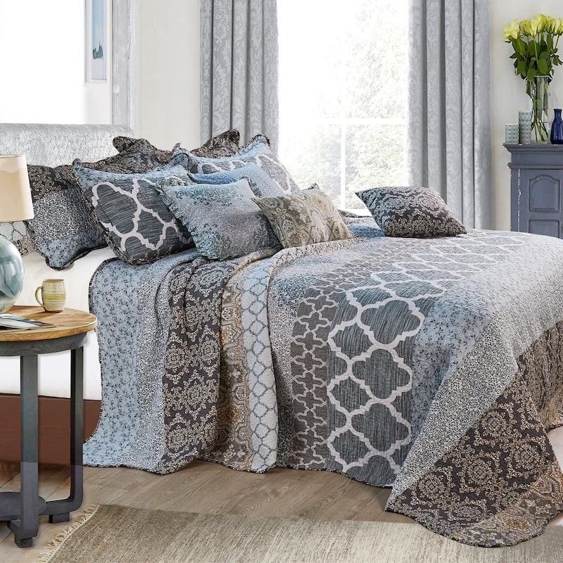9-pc. Cal King Printed Striped Microfiber Blend Bed Coverlet Set