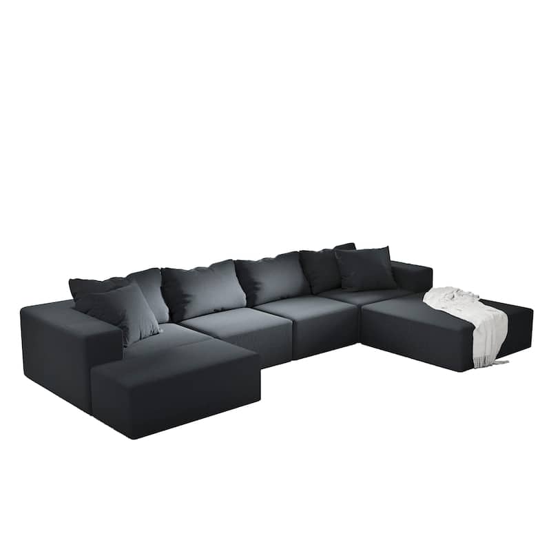 132" Chenille L-Shaped Sectional Sofa with 6 Pillows