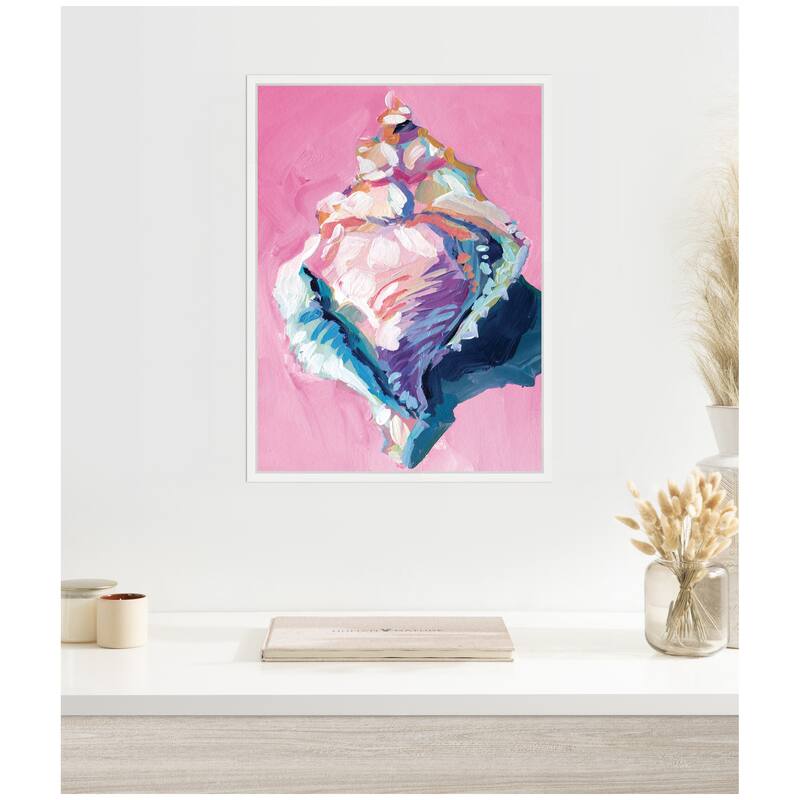 Kate and Laurel Sylvie Conch Shell Framed Canvas by Rachel Christopoulos