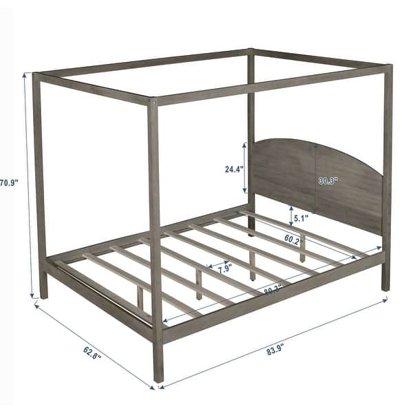 dimension image slide 2 of 4, King /Queen Size Canopy Platform Bed with Headboard and Support Legs, Grey/Brown