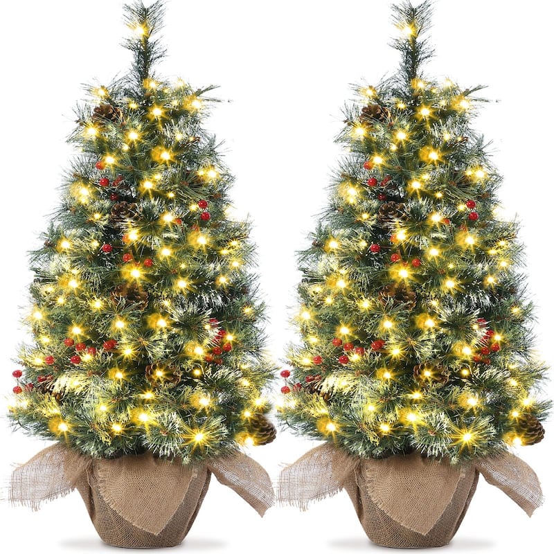 3ft Prelit Artificial Christmas Tree with Lights, Xmas Tree with LED Pre-lit - 2#2Pcs