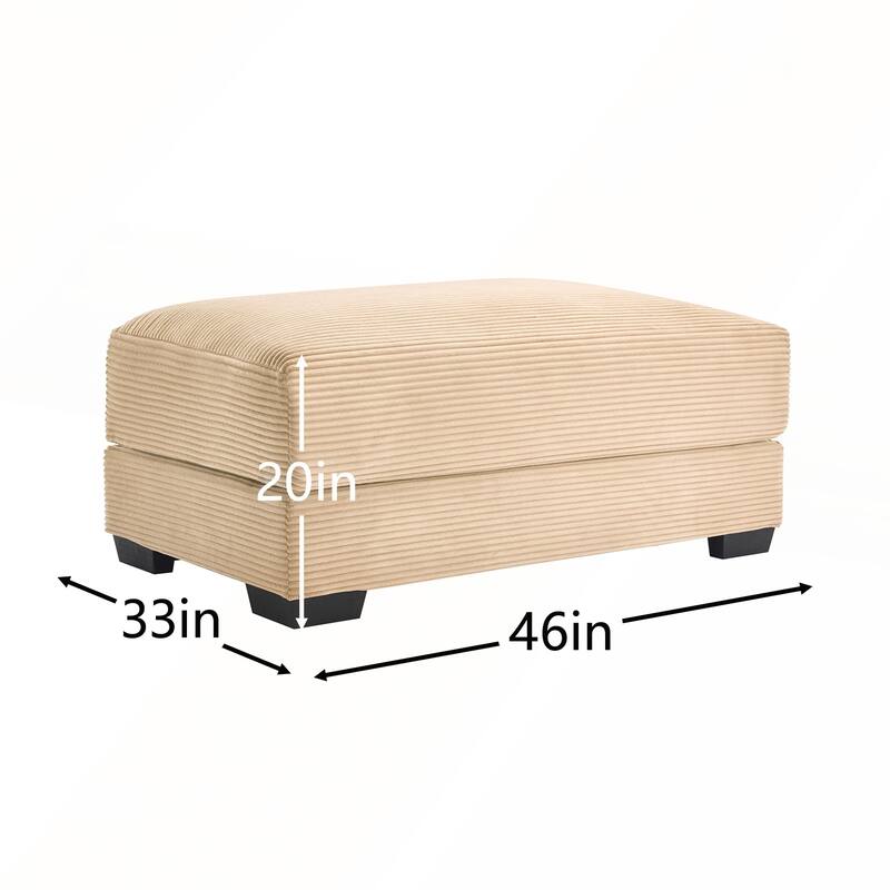 28 Inch Green Corduroy Ottoman with Extra-Wide Armrests and Durable High-Density Fabric for Comfortable Seating