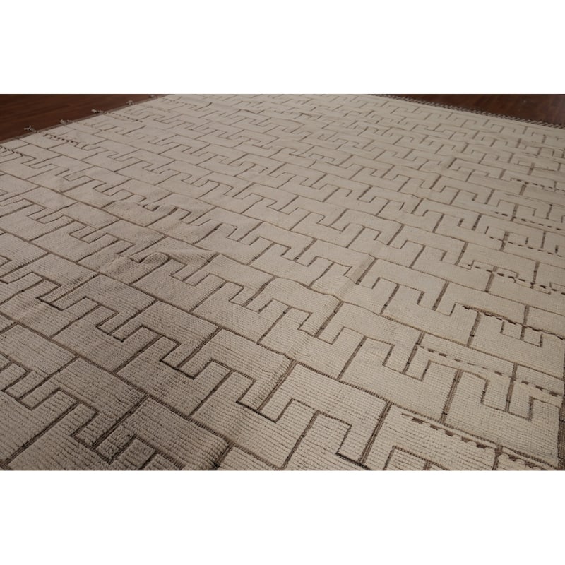 Modern Moroccan Large Rug Handmade Beige Wool Carpet - 11'10"x 16'1"