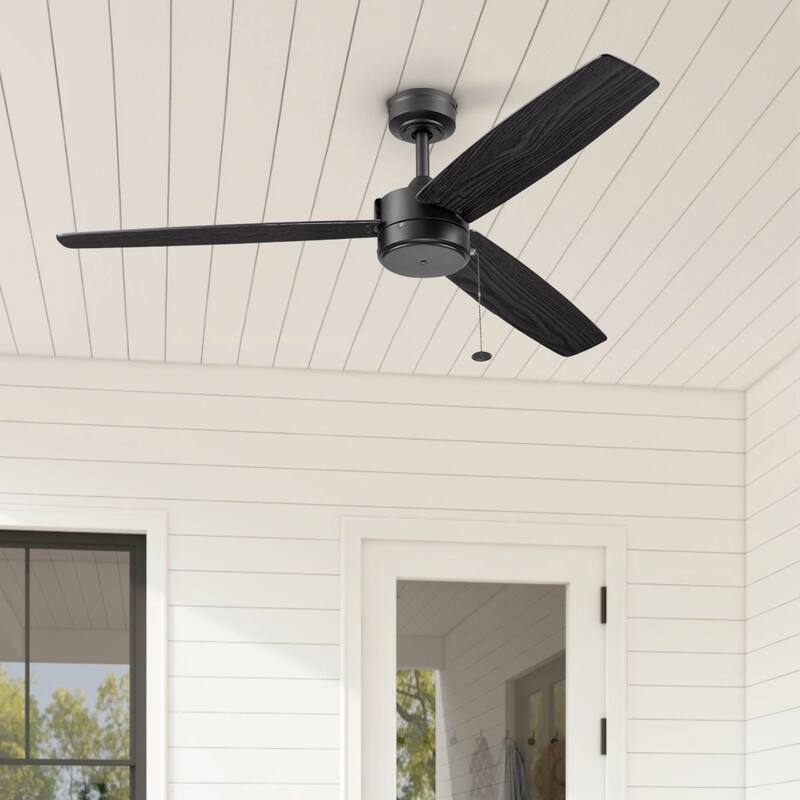 52" Prominence Home Journal Matte Black Contemporary Indoor/Outdoor Ceiling Fan with No Light, Pull Chain - Matte Black