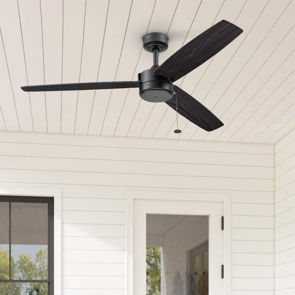 52" Prominence Home Journal Matte Black Contemporary Indoor/Outdoor Ceiling Fan with No Light, Pull Chain
