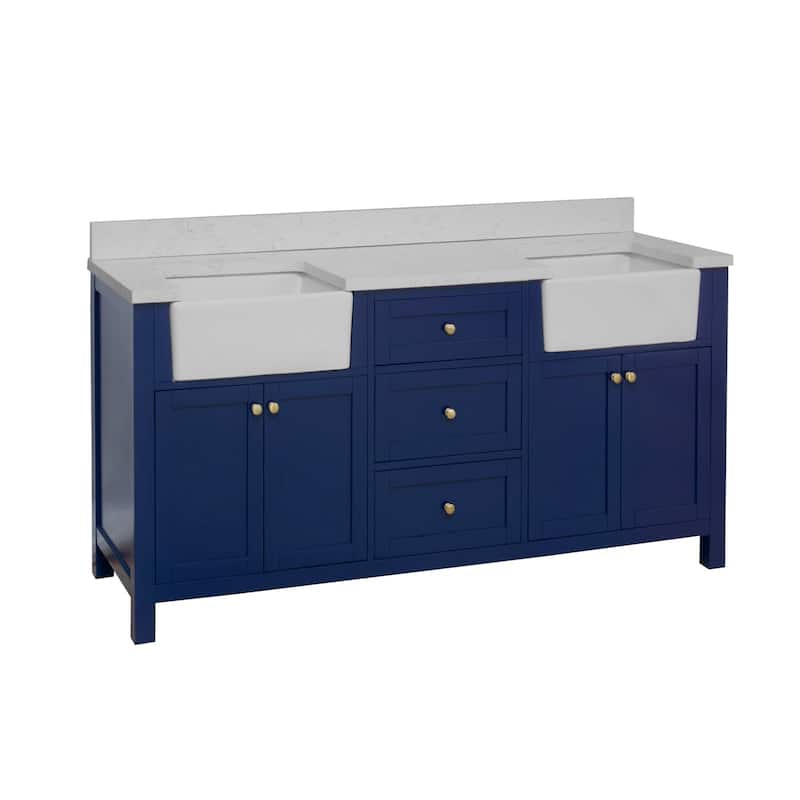 KitchenBathCollection Yorkshire 72" Farmhouse Double Bathroom Vanity with Engineered Marble Top