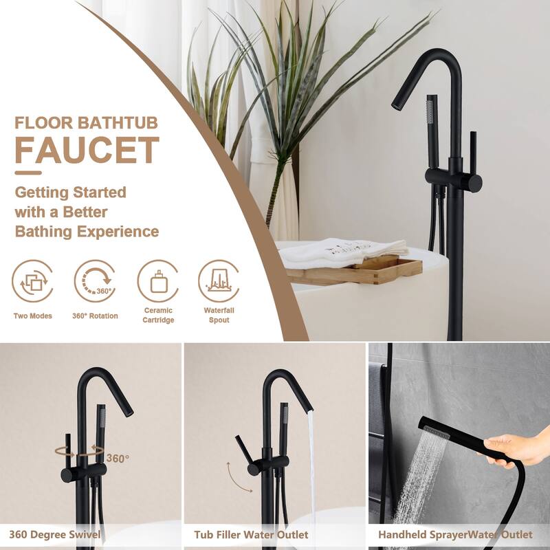 Topcraft Floor Mounted Bathtub Filler with Handheld Showerhead