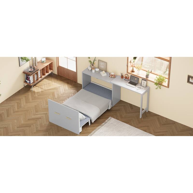 Twin Size Murphy Cabinet Bed with Adjustable Position Desk