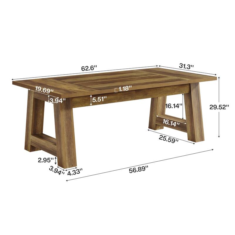 Long Dining Table Wooden Kitchen Table with Sturdy Legs for 6-8