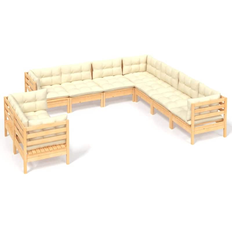 vidaXL Solid Pinewood Patio Lounge Set 9 Piece with Cushions Multi Colors