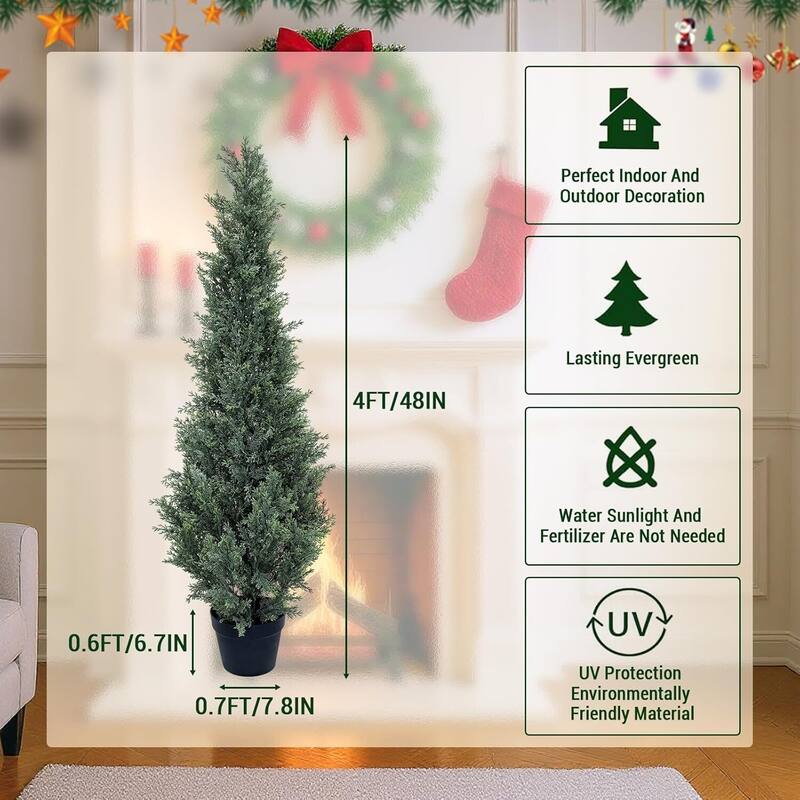 Set of 2 Artificial Cedar Topiary Trees for Home Decor Potted Fake Cypress Tree