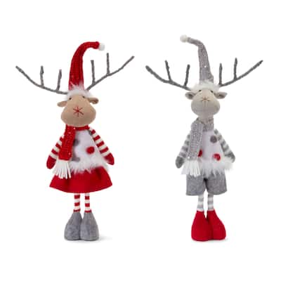 Boy and Girl Deer Christmas Tabletop Figurines - 18" - Red and White - Set of 4
