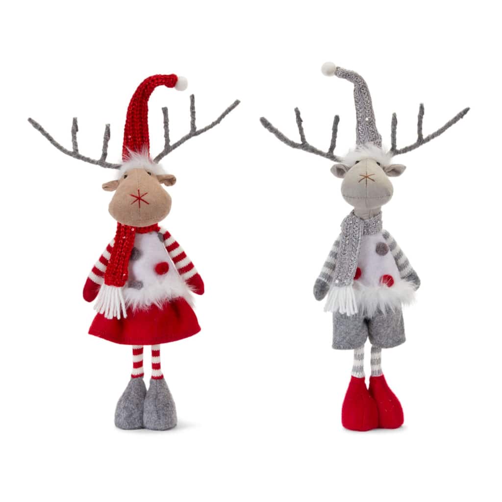 Boy and Girl Deer Christmas Tabletop Figurines - 18" - Red and White - Set of 4