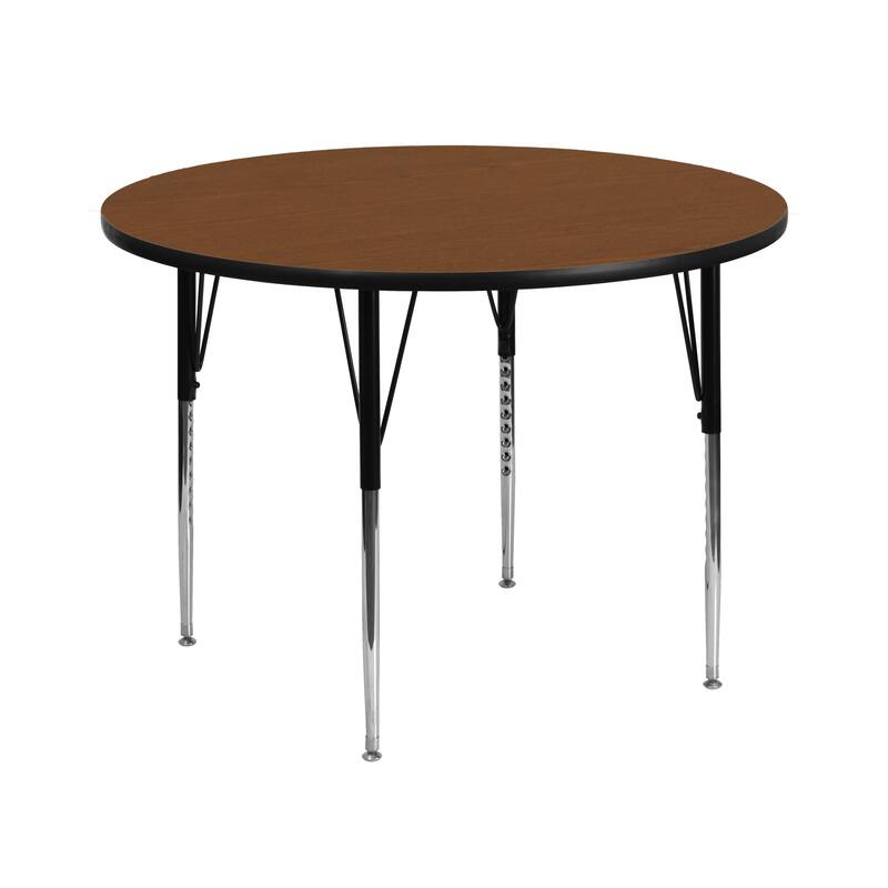 42" Round HP Laminate Activity Table - Standard Height Adjustable Legs - Oak